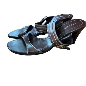 Maripe Peyton Womens Sandal Shoes 9 Brown‎ Open Toe Heel Slip On Strap Buckle
